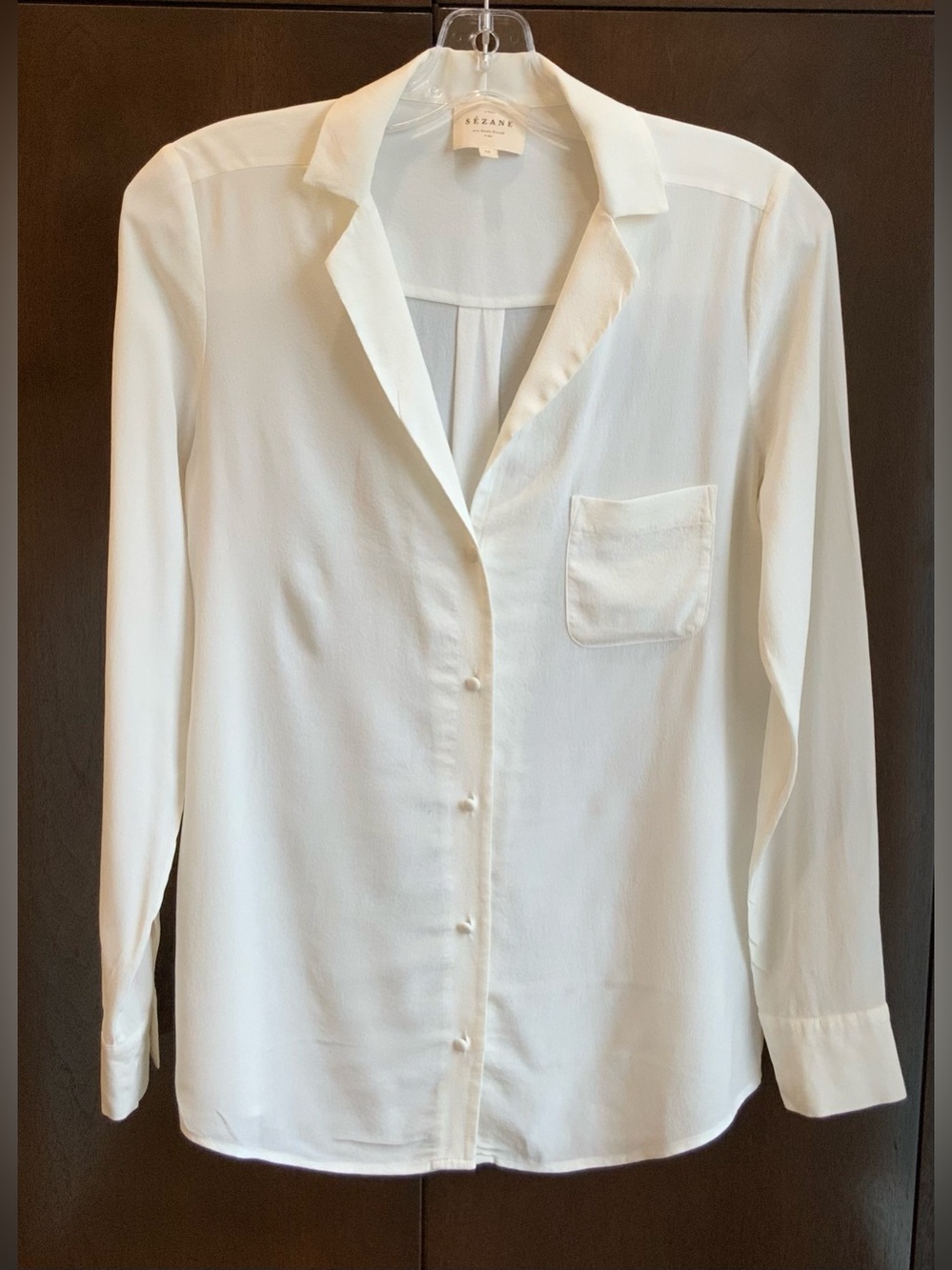 SEZANE Ecru White Silk-Blend Button Front Blouse